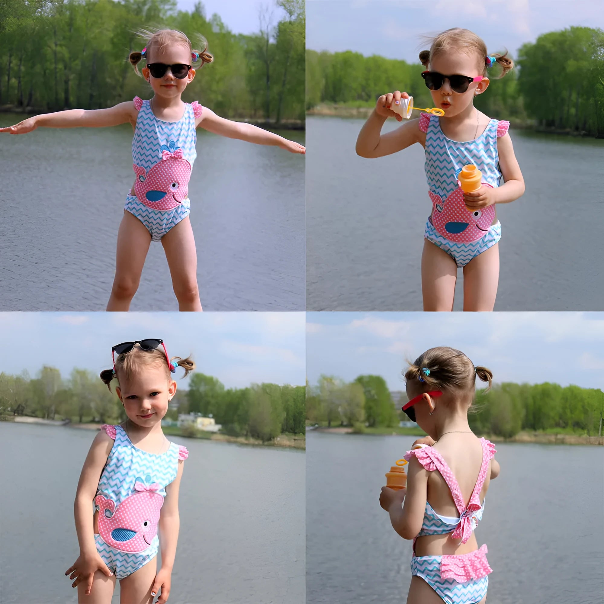 Baby girls watermelon printed one-piece swimsuit in pink with watermelon pattern, polyester, sizes 12M to 8T