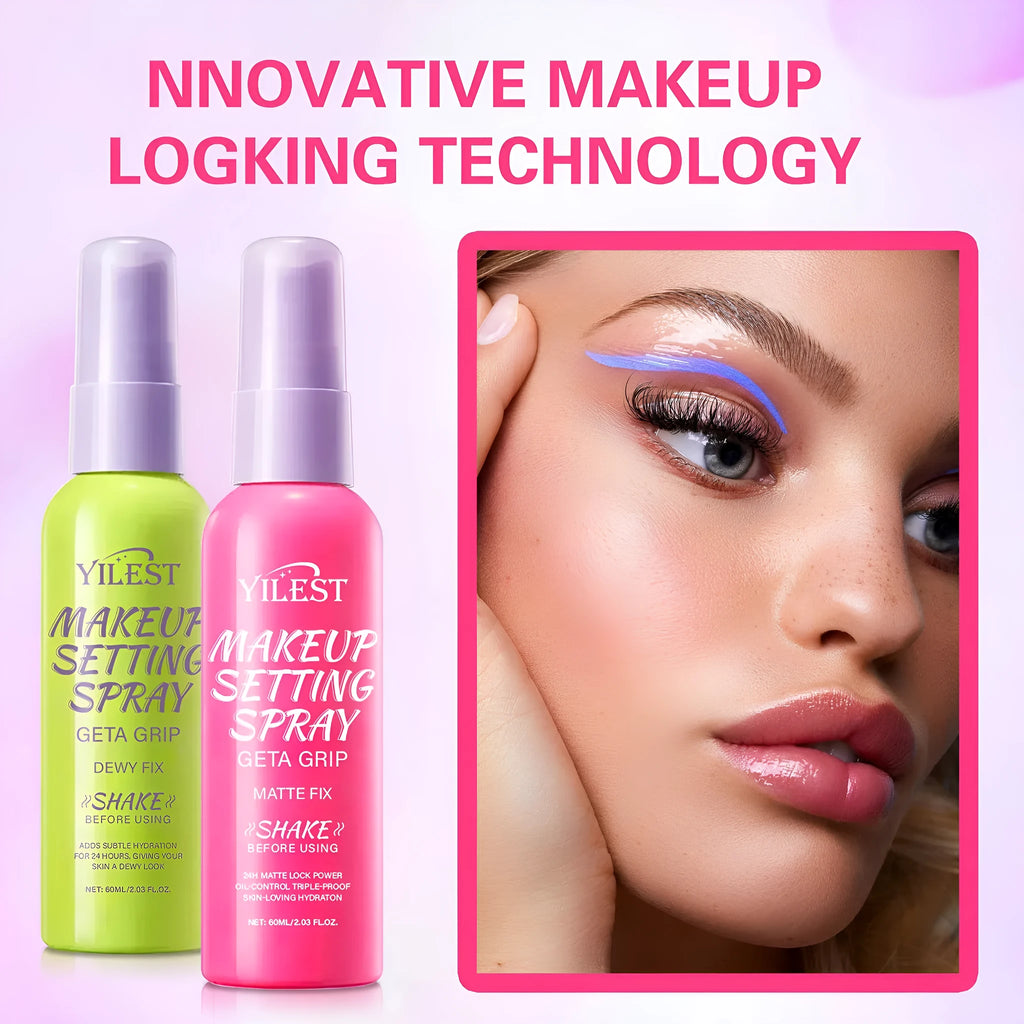 60ml makeup mist spray bottle for facial finishing, available in green or pink, universal skin type