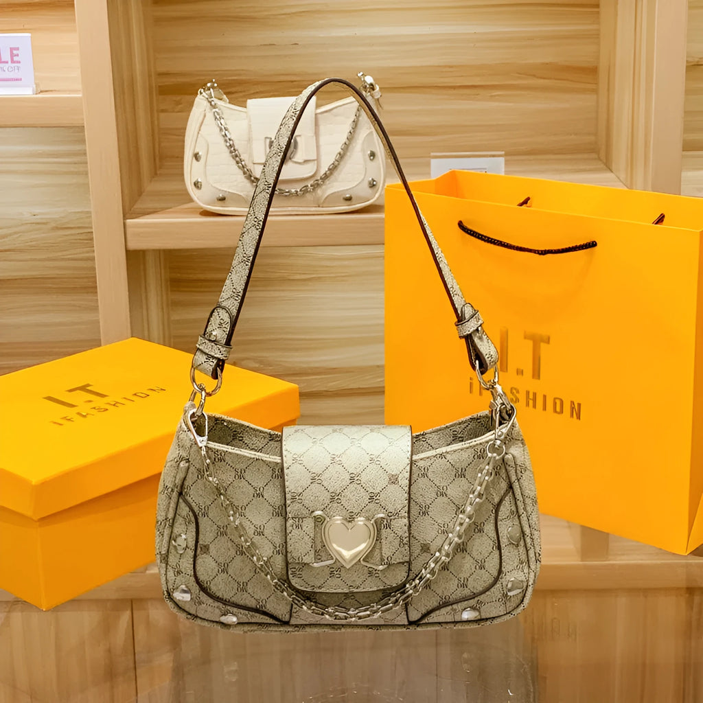 Caring Leisure soft PU shoulder crossbody bag, 24 cm × 7 cm × 13 cm, shown in available colours.