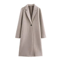 Women's solid colour polyester jacket in khaki, regular fit, long sleeves, street fashion style.