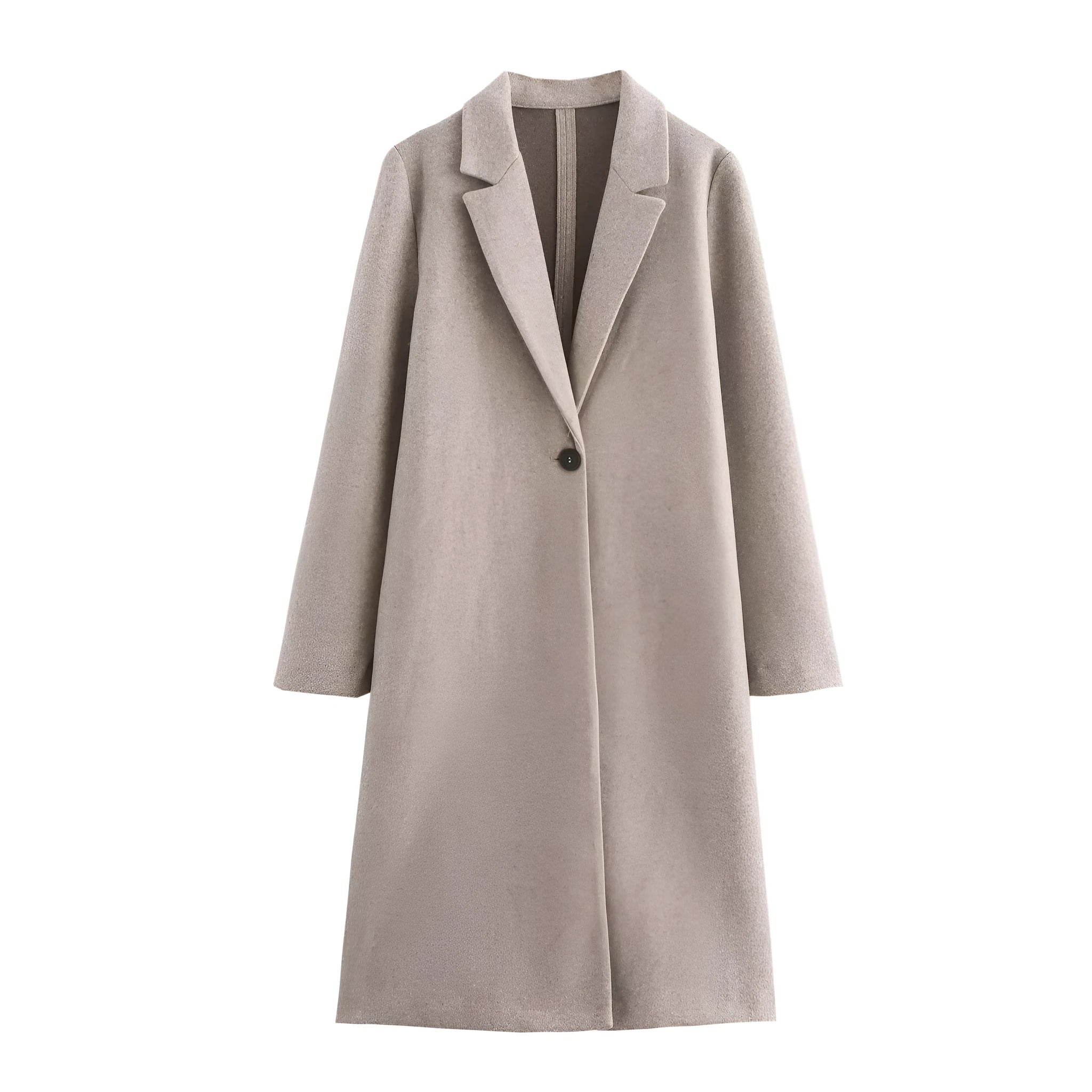 Women's solid colour polyester jacket in khaki, regular fit, long sleeves, street fashion style.