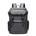 Korean style checkered pattern PU leather backpack with curved shoulder straps
