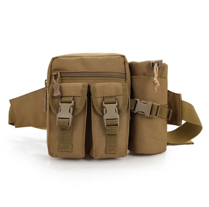 Tactical Oxford cloth waist bag with water bottle pockets in camouflage and black colour options