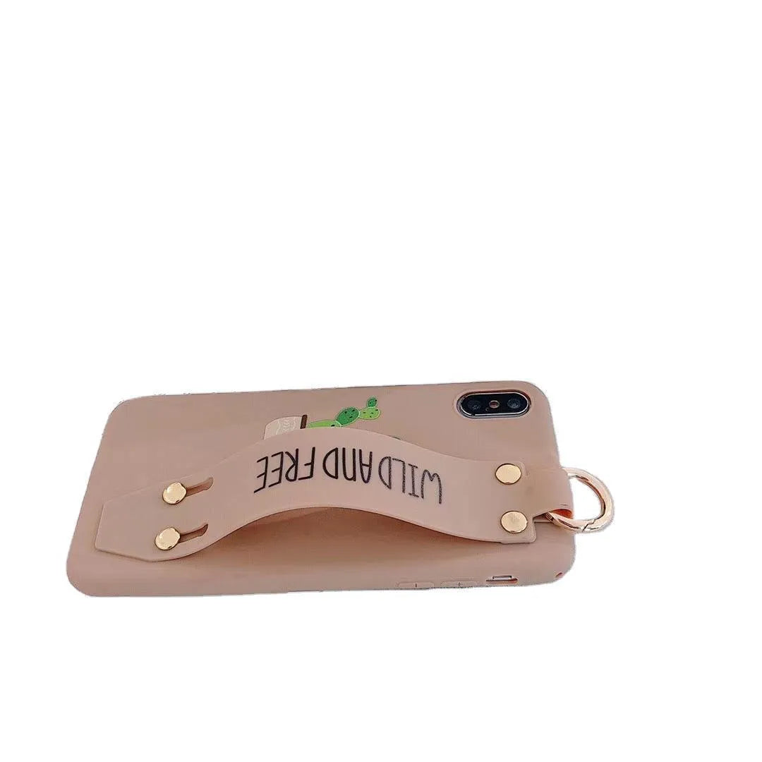 Green graffiti design wristband holder phone case for iPhone showing integrated strap and precise port cutouts