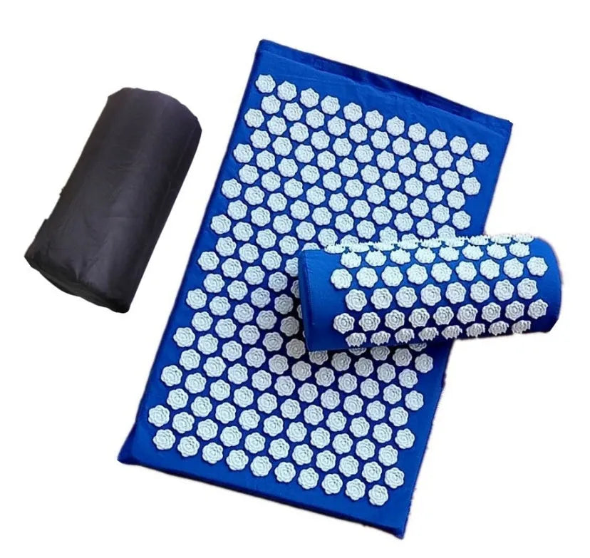 Lotus acupressure massage cushion and mat set in cotton with storage bag