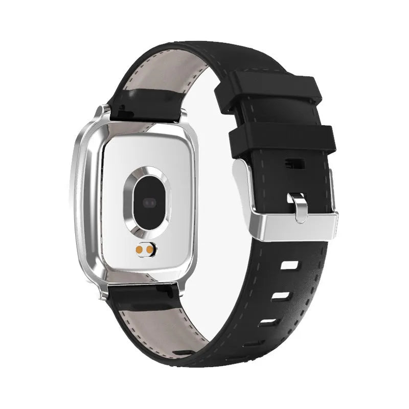 M8 smart fitness bracelet with zinc alloy body and TPU strap on a wrist, displaying heart rate data.