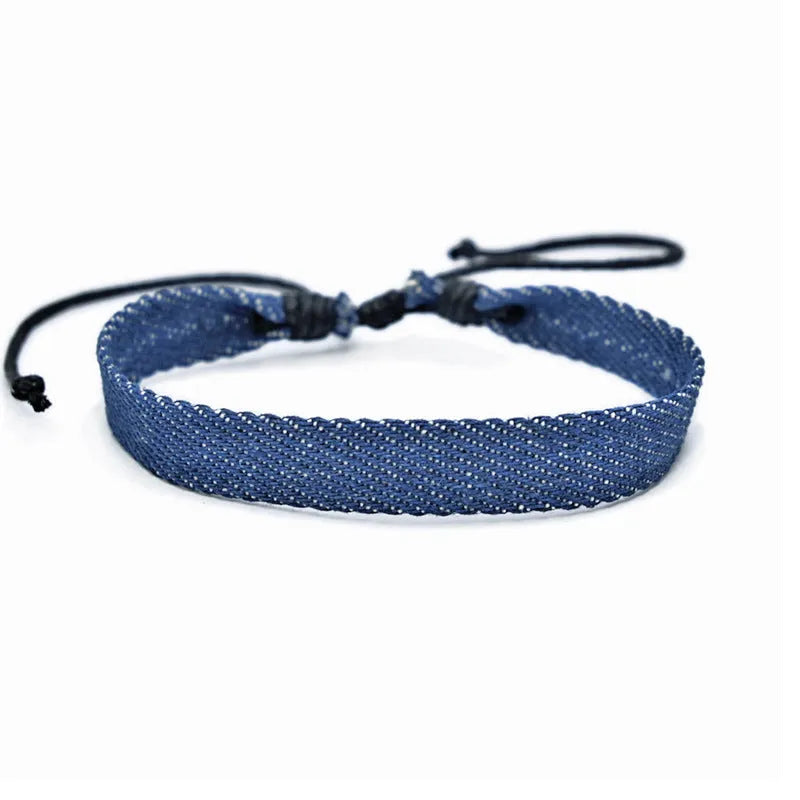 National style denim fabric bracelet carrying strap with mixed material construction