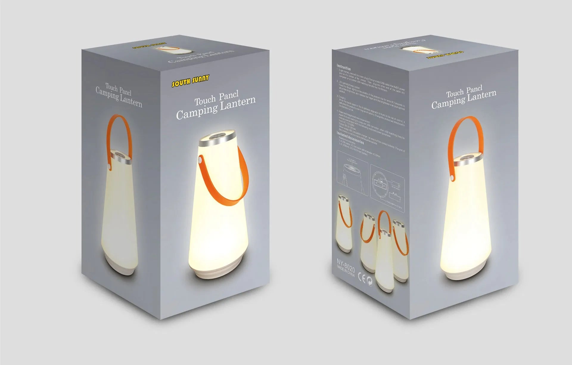 White rechargeable LED bedside lamp with touch control and USB cable