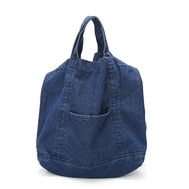 Canvas denim shipping bag large capacity tote bag women's shoulder bag with polyester lining Dark Blue