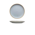 10-inch pure blue matte finish ceramic dinner plate on a table.