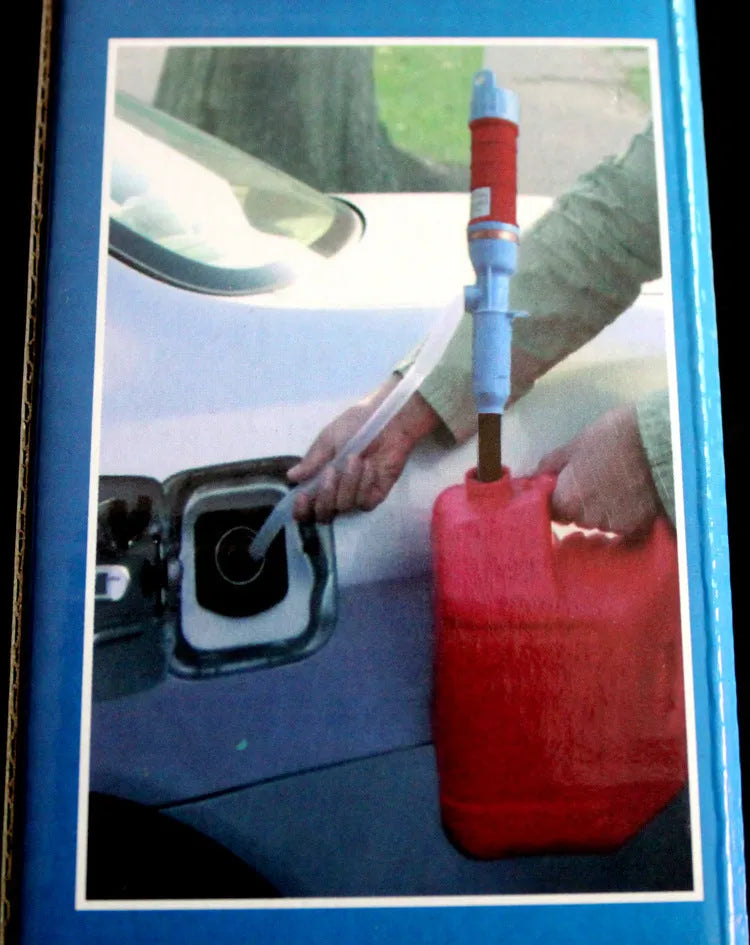 Blue manual hand pump for fuel transfer with suction tube