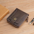 Men's short style two-fold PU wallet in black, deep brown, and shallow coffee colours.