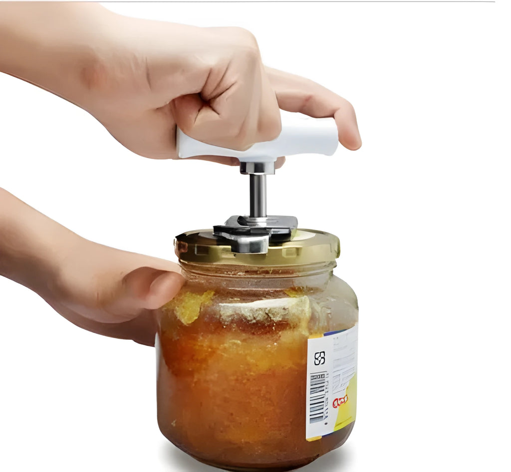 White stainless steel adjustable bottle opener with gear mechanism and anti-slip PP handle