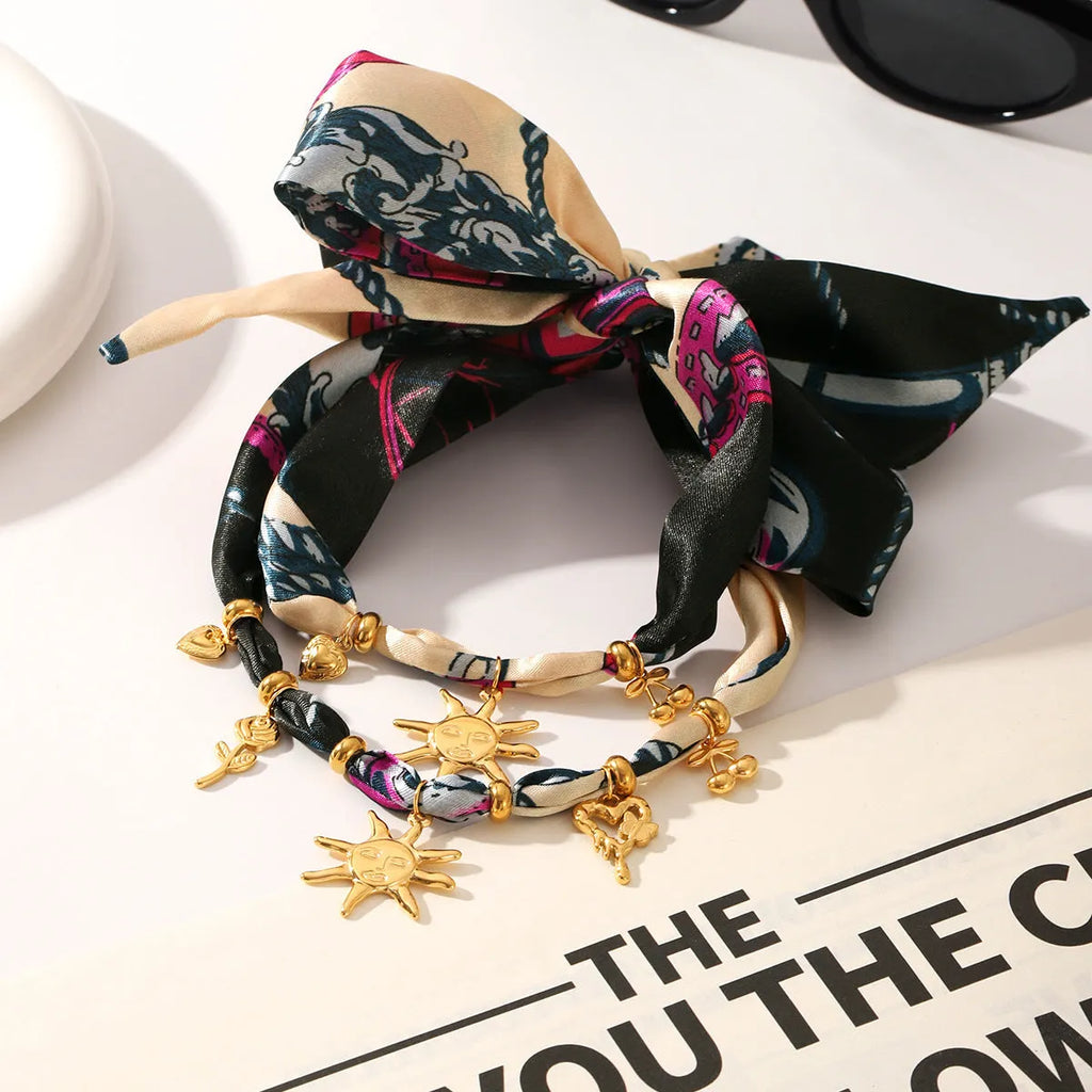 Sunflower necklace and ribbon bracelet set in stainless steel, children's jewellery in two colour options.