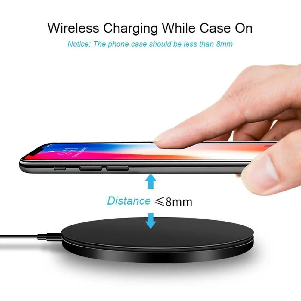 Ultra-thin black wireless charging base with 9V fast charging capability for QI devices