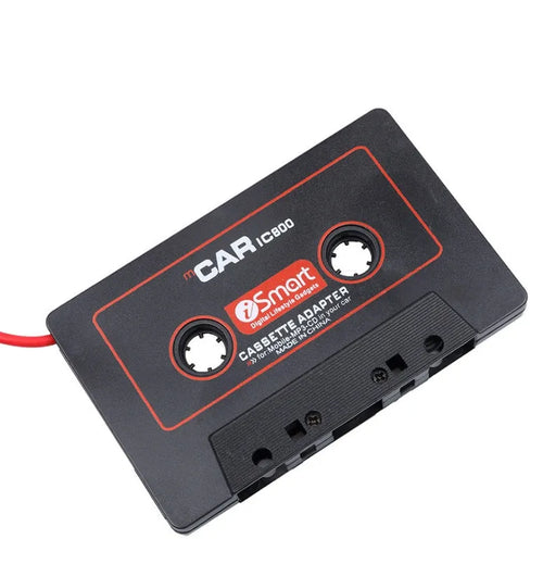 Black car cassette adapter for MP3 player and mobile phone audio conversion with 3.5mm jack plug
