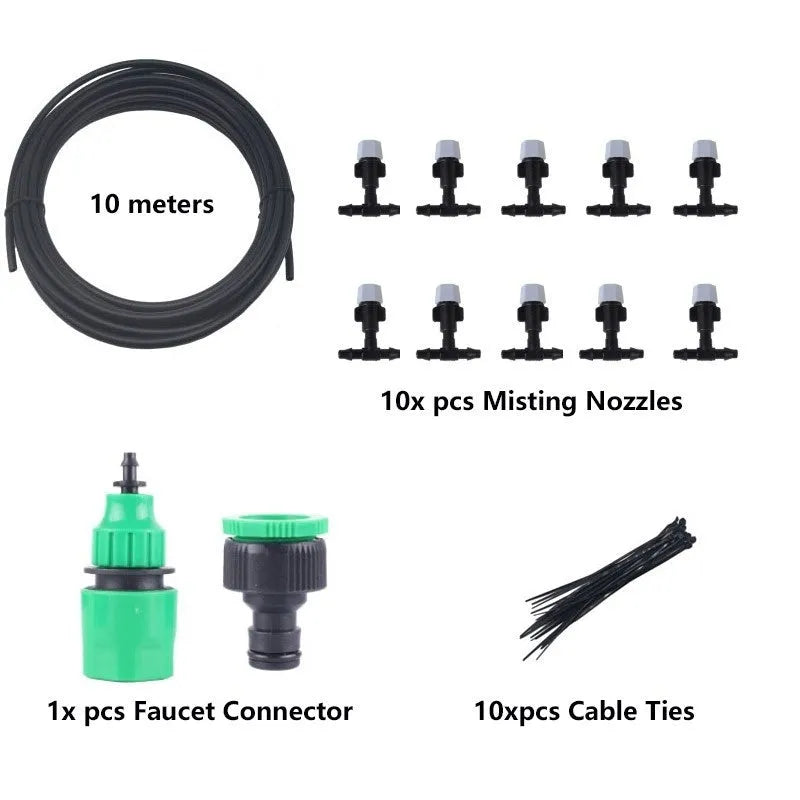 10 metre garden irrigation hose water mist system with 10 micro spray nozzles