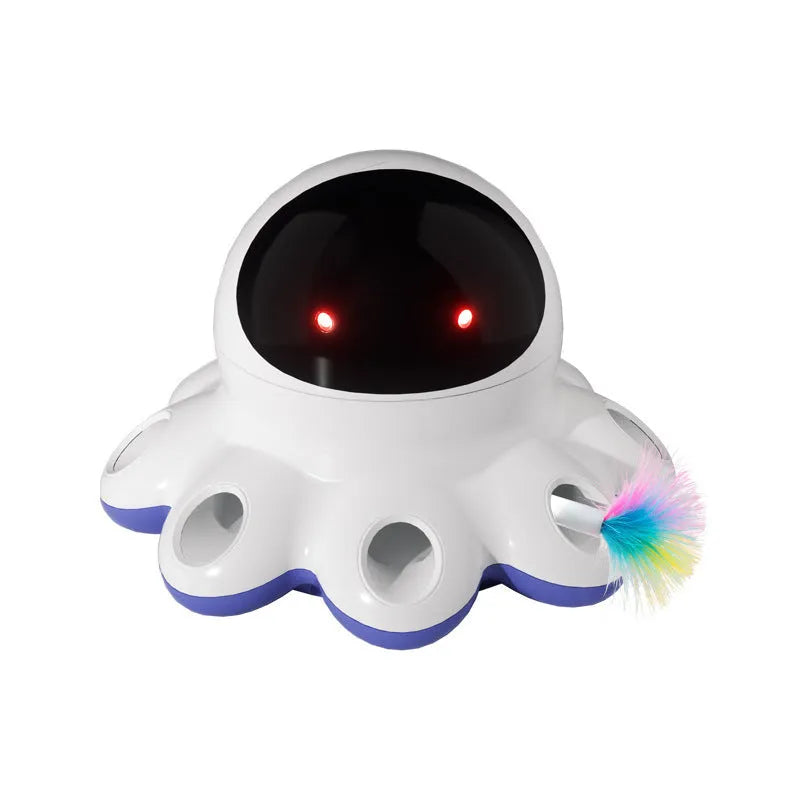 Automatic electric cat toy teaser with feather wand, USB-C charging port, ABS plastic body in various colours