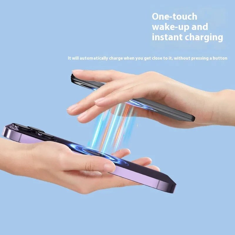 Ultra-thin magnetic power bank with alloy casing in black, grey, silver, or violet