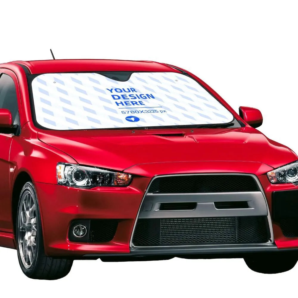 Black stiff heat insulation car windshield sunshade with eagle print, polyester bubble aluminium film, foldable design with elastic band