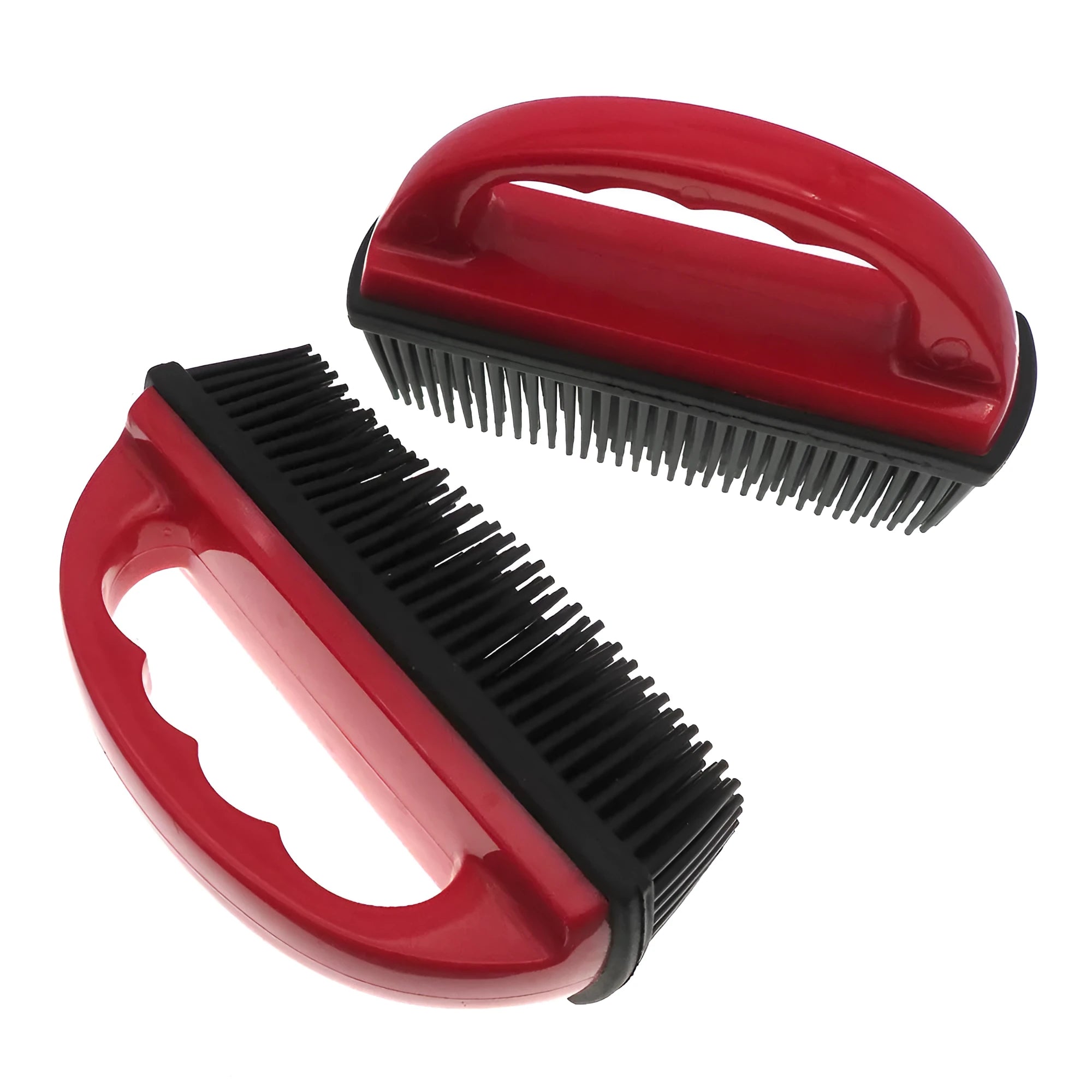 Red pet hair removal brush for grooming and carpet cleaning, dimensions 160mm by 85mm.