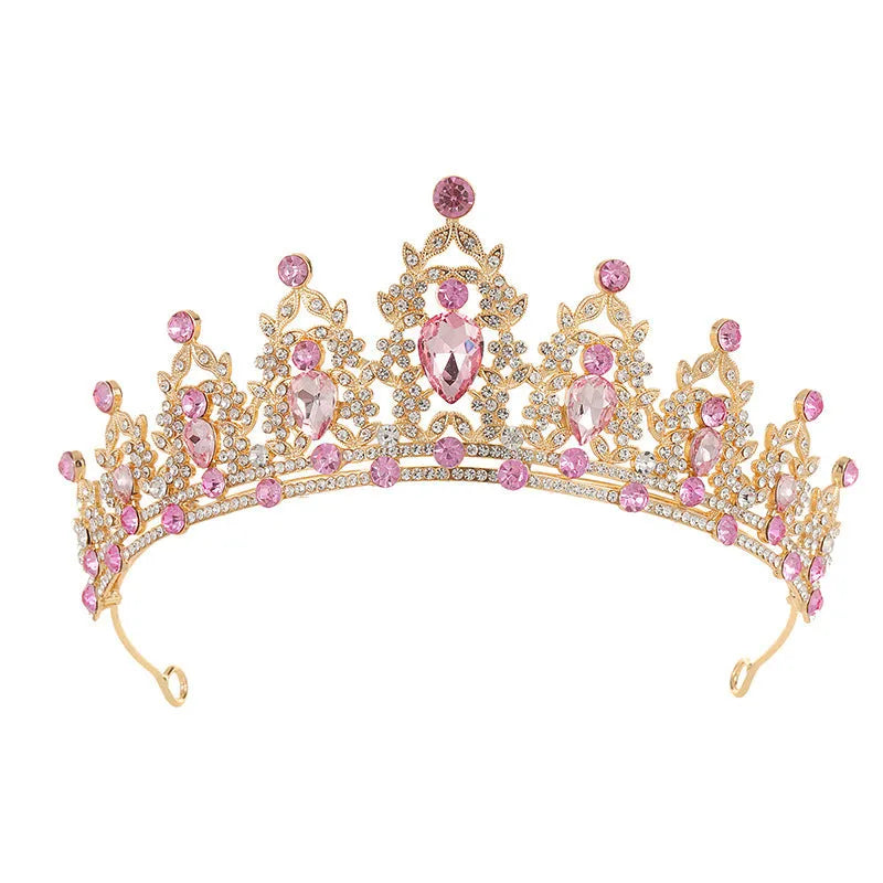 Baroque bride crown headdress with rhinestone detailing in silver and gold colour variations