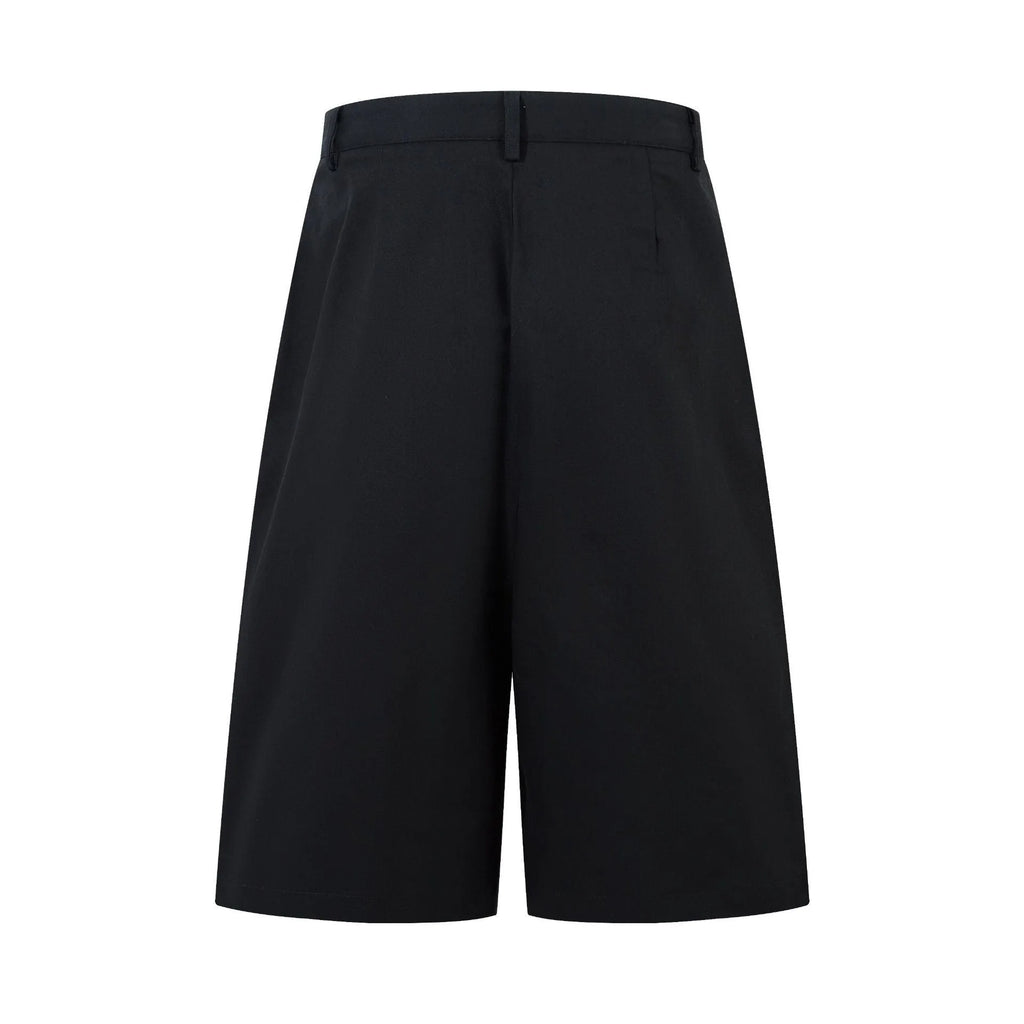Retro wide leg straight cut denim trousers in mid-calf length, shown in black colour with loose fit silhouette
