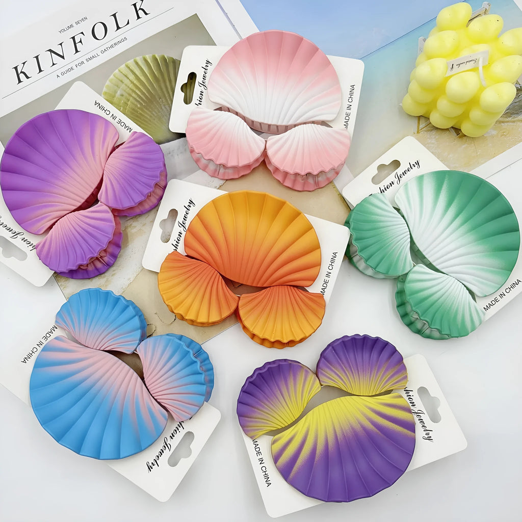 Gradient frosted hair clip set three plastic clips shell design multiple colour options