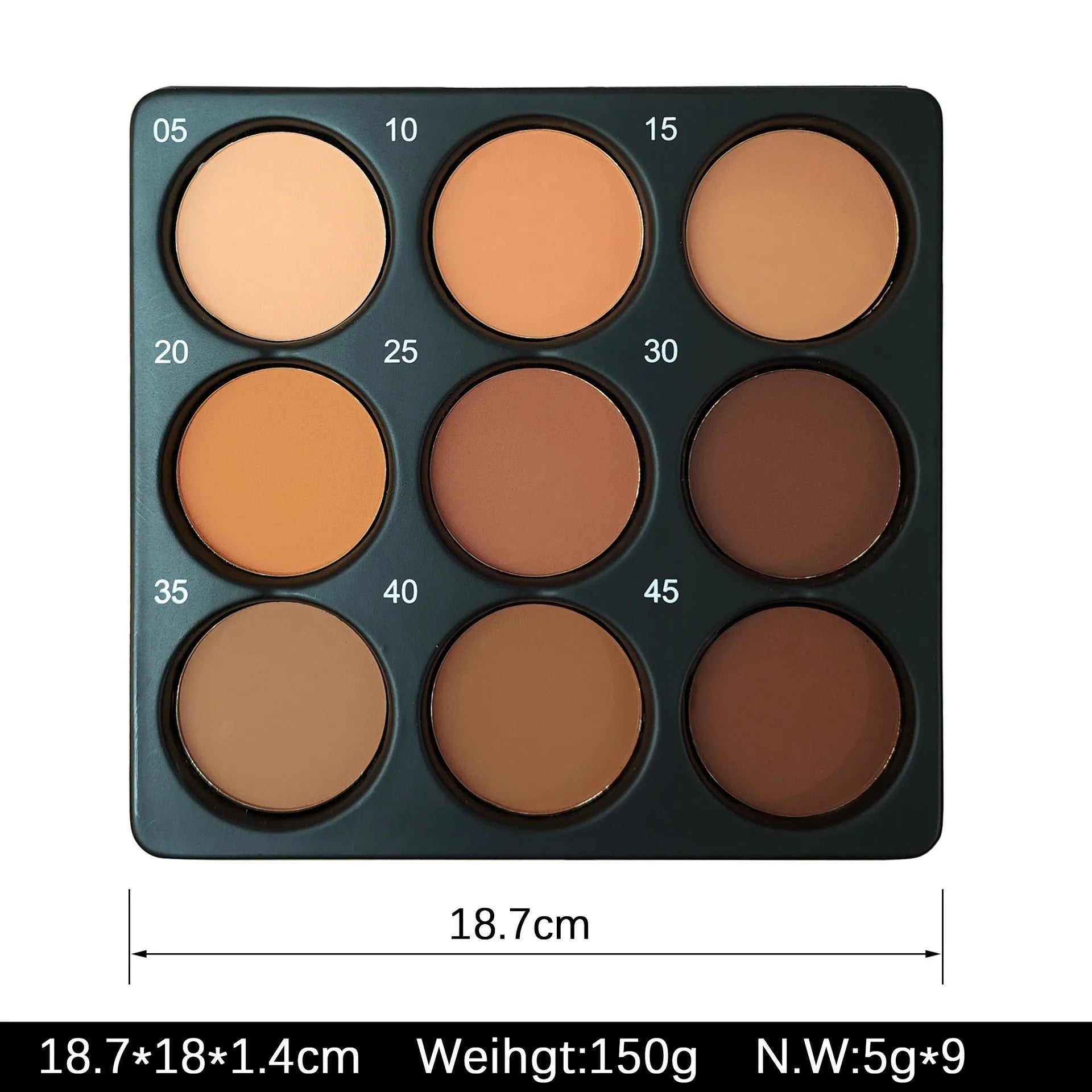 Dark matte makeup palette with nine waterproof colours and repair disk