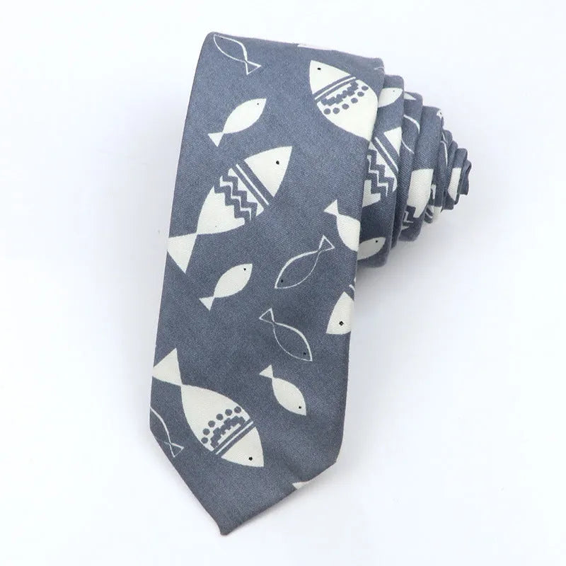 Men's narrow cotton bow tie with printed cartoon patterns in Korean casual style