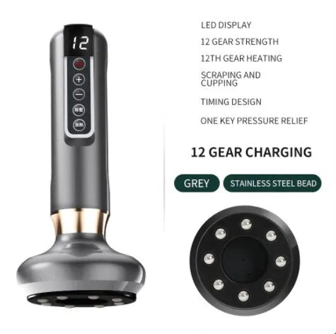 Green electric vacuum cupping massager with suction cup and charging cable