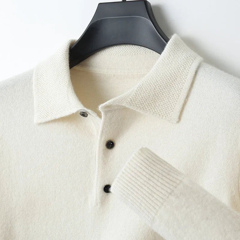 Men's wool polo collar pullover sweater in multiple colours with long sleeves