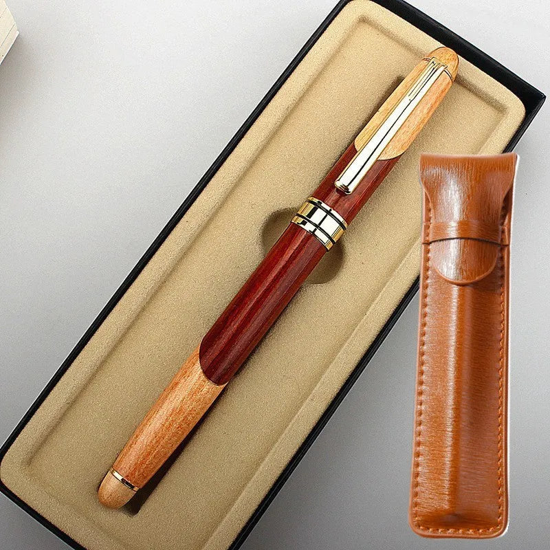 Fashion wooden and metal pen with a black carry bag on a desk