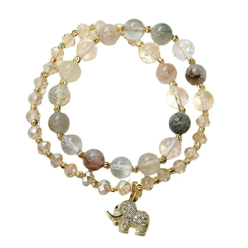 Women's retro bracelet with colour hair crystal and strawberry quartz stones in 521-stone ethnic design