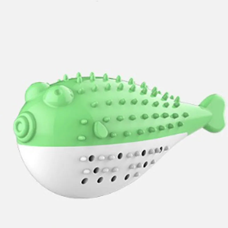 Silicone cat chew toy fish design with toothbrush cleaning function in blue, green, pink, or yellow colour