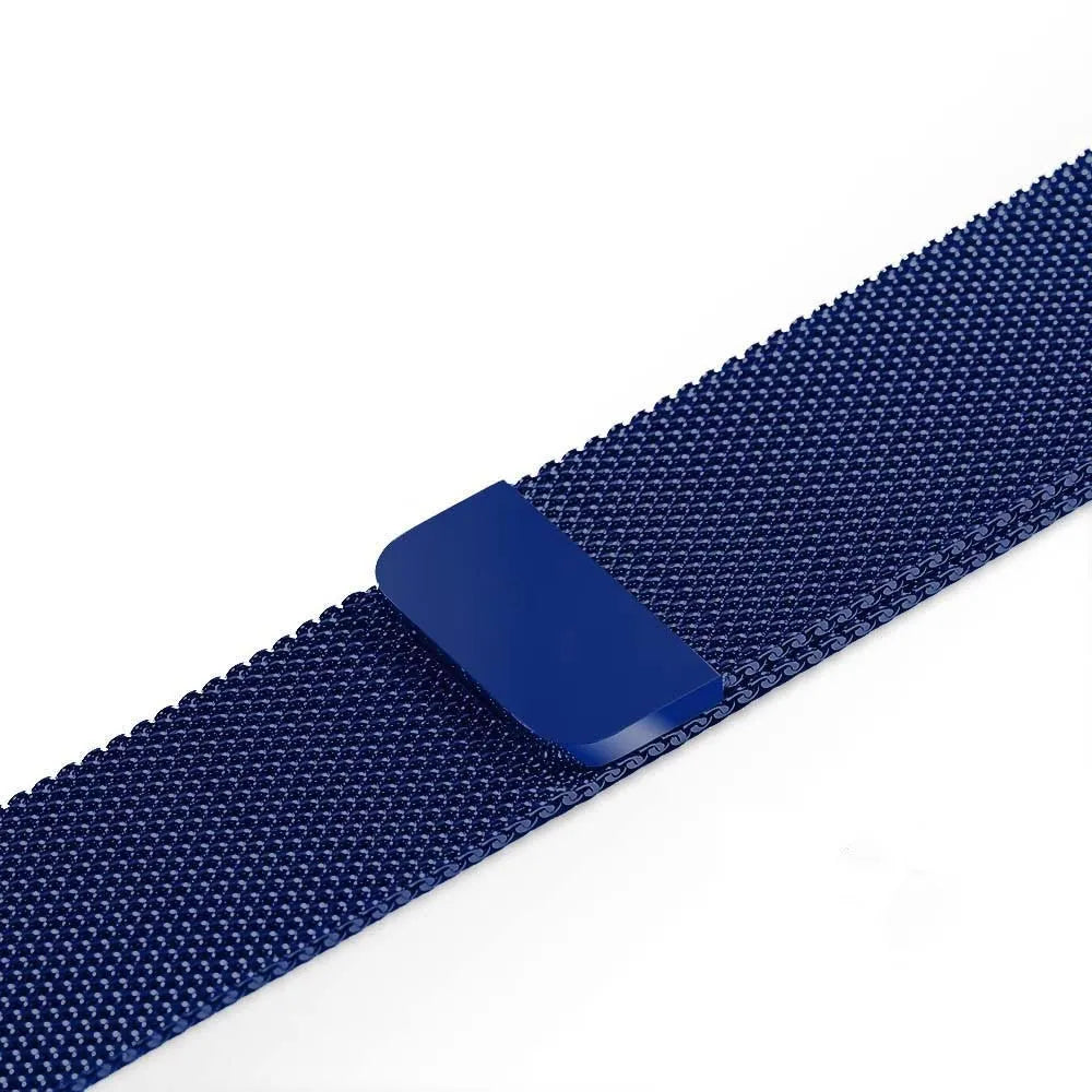 Stainless steel watch strap in silver, black, gold, and rose gold colours for 38mm and 42mm smartwatches.