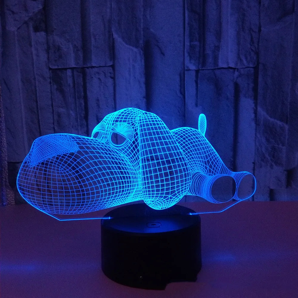 3D hologram illusion dog desktop lamp glowing in multiple colours with touch button.