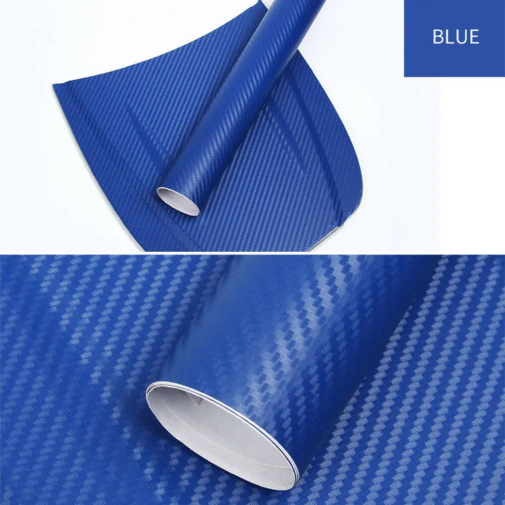 3D carbon fibre car sticker roll in eight colour options showing textured surface