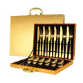 24-piece stainless steel cutlery set in a choice of colours including black, gold, and rose gold.