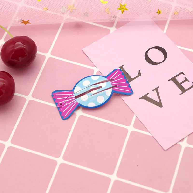 Children's metal hair barrette with colour printed watermelon and strawberry design