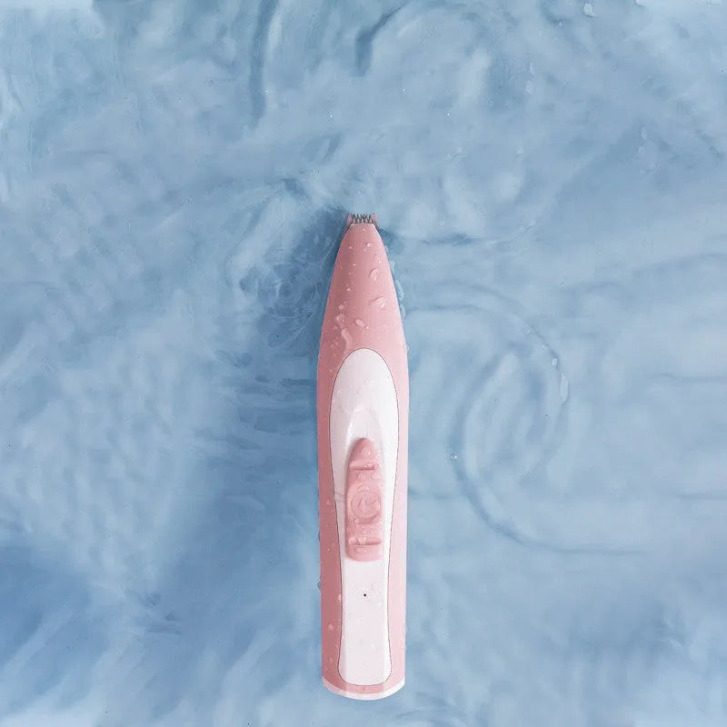 Charging dog cat foot hair trimmer in pink with USB cable for pet paw grooming
