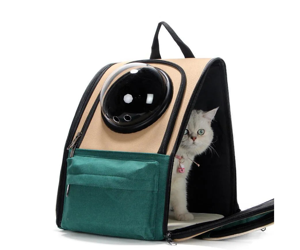 Pet carrier backpack vertical dark green alloy frame for cats up to 15 kg and dogs up to 10 kg