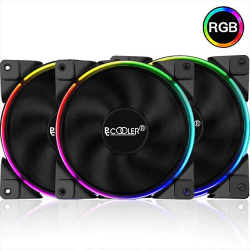 Three black 120mm RGB cooling fans for PC case airflow