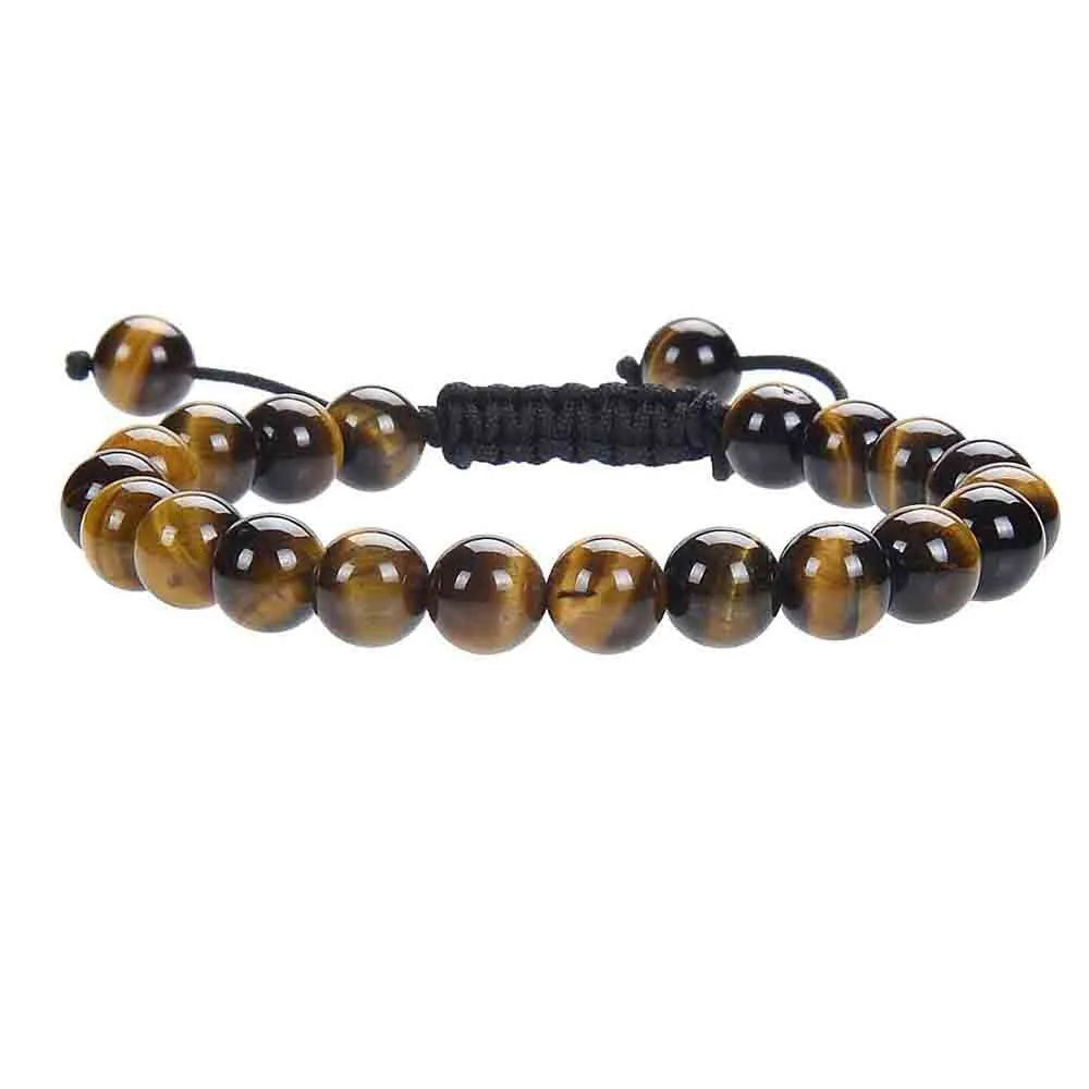 Women's hand-woven flat knot braided bracelet with geometric design and natural stones