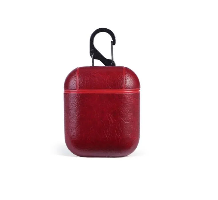 Leather protective case for Apple Airpods charging case in black, brown, light brown, and red colours