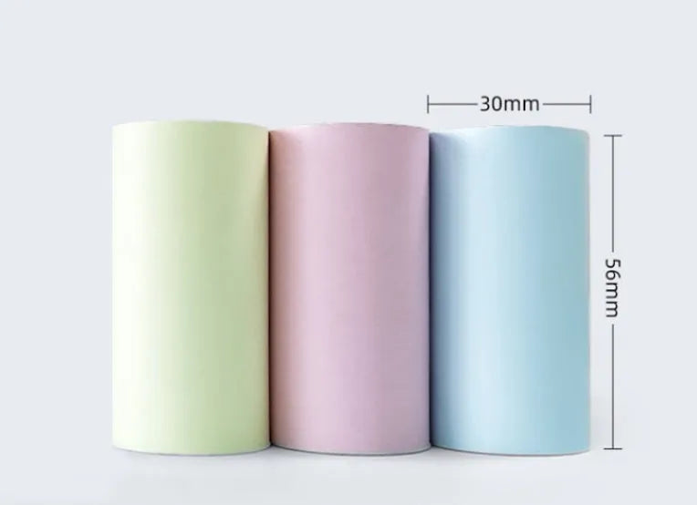 57mm x 30 metre thermal printing paper rolls in pink and yellow for student printers