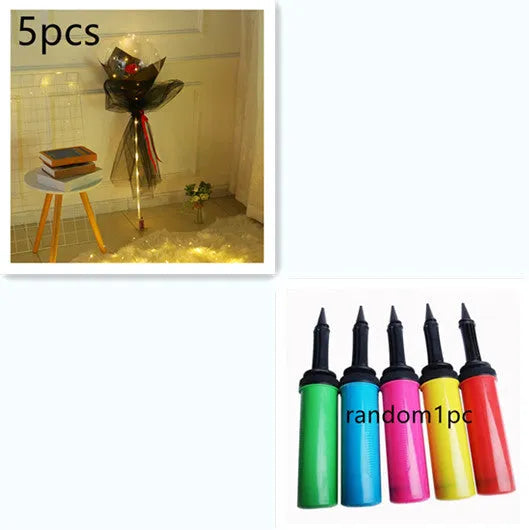 DIY LED luminous balloon rose bouquet set with transparent Bobo balls and LED lights on artificial flowers