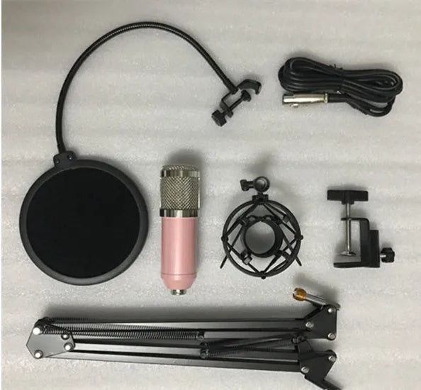 BM800 capacitance microphone set with cantilever bracket spray net metal shock mount white for computer recording