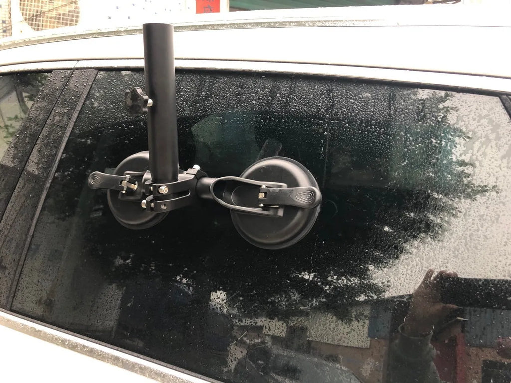 Black off-road car glass sucker mounting base with round rubber suction cup