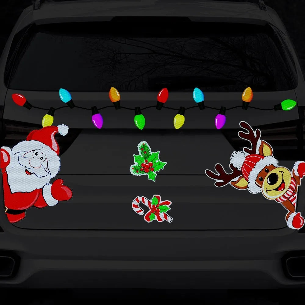Medium-sized reflective cartoon Christmas elk sticker with magnetic backing.
